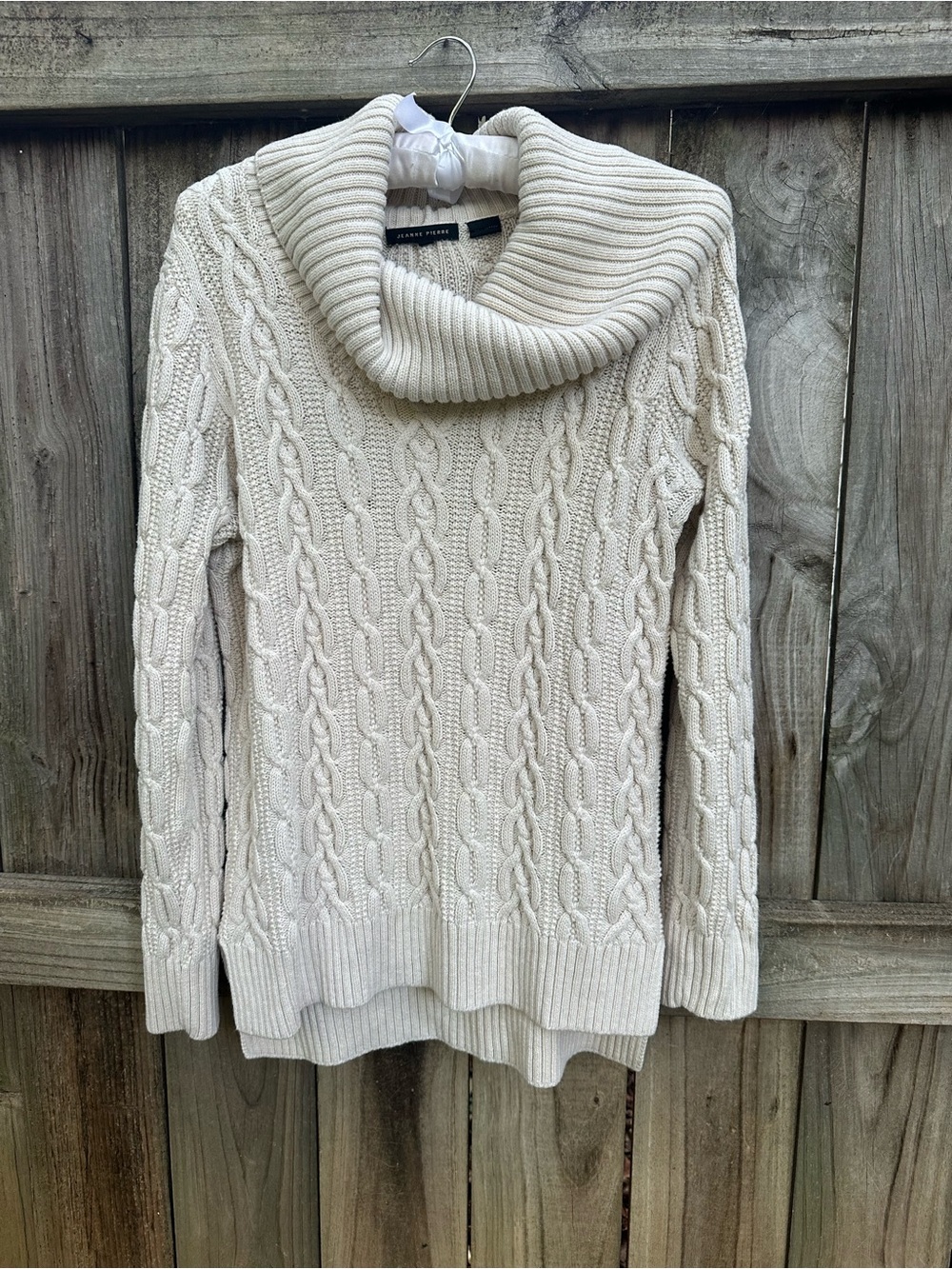 Jeanne Pierre cotton turtle neck cable knit sweater